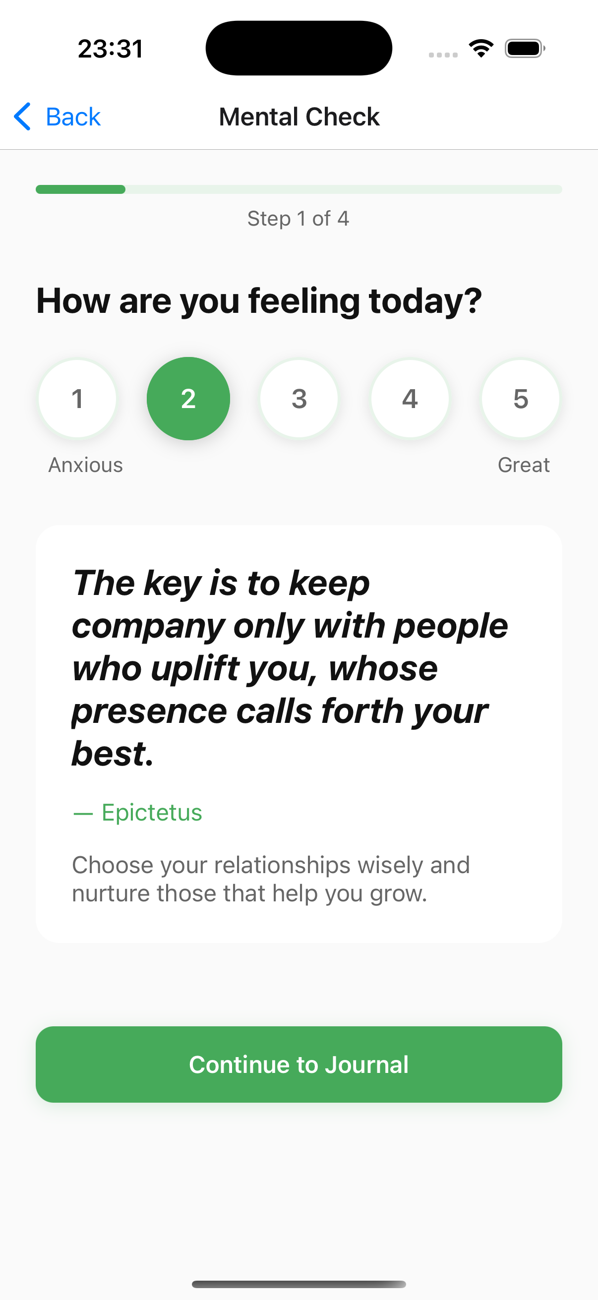 Personalized Stoic wisdom screen with tailored teachings